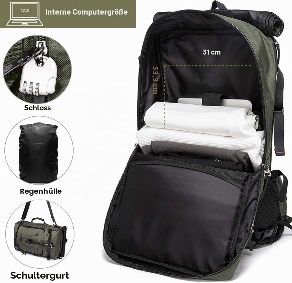 KAKA Travel Backpack, Carry On Backpack Durable Convertible Duffle Bag Fit for 15.6 Inch Laptop for