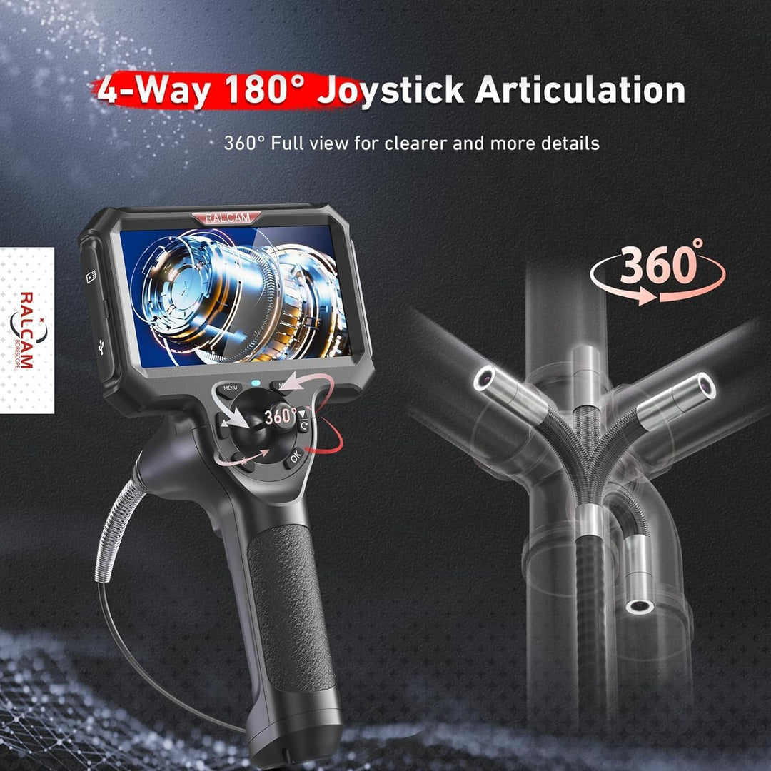 Ralcam Endoskopkamera 6,2mm Endoscope Camera - Endoskop 360° Inspektionskamera mit Licht 5,0" HD 128