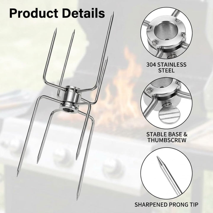 QWORK® 3 Stück Fleischklammern Drehspiess, 304 Edelstahl Fleischnadeln Grillspiess, Kompatibel mit 1