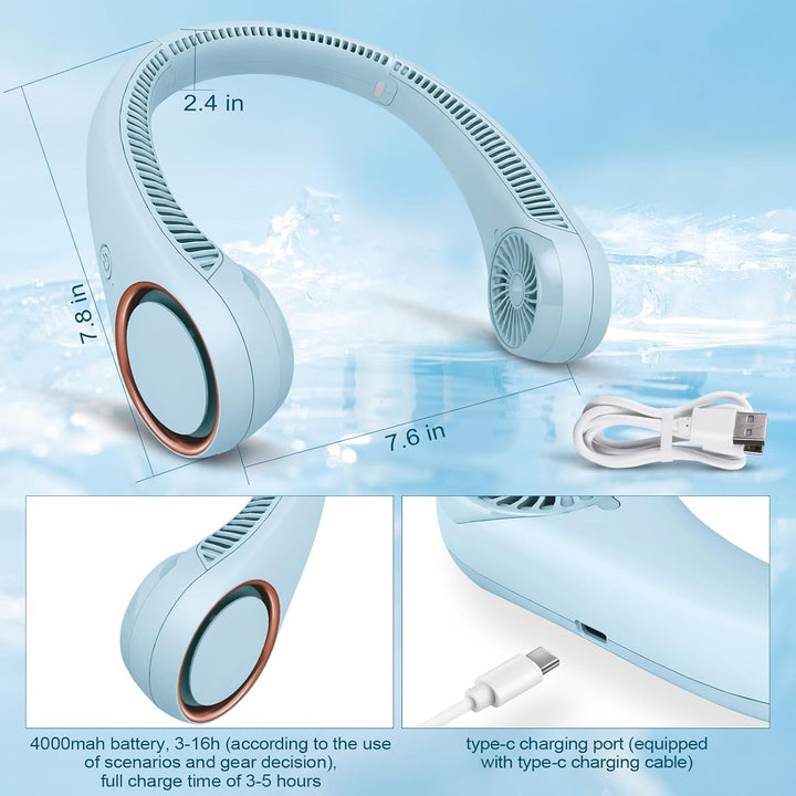CIVPOWER Tragbarer Halsventilator, freihändiger Ventilator, Kühler, persönlicher Ventilator, 3 Gesch