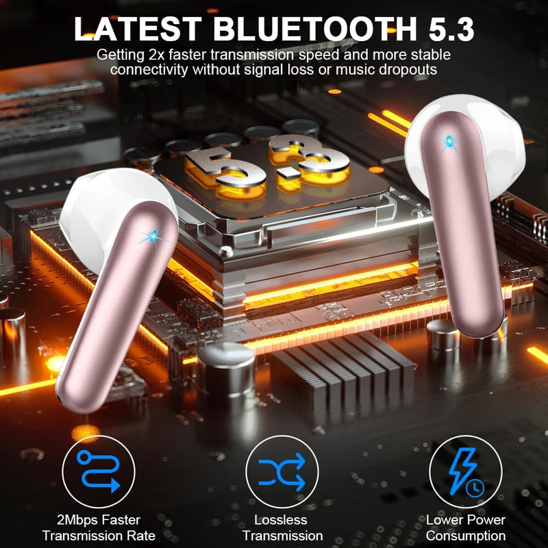 Bluetooth Kopfhörer, Kopfhörer Kabellos Bluetooth 5.3 In Ear Kopfhörer Bluetooth mit 4 Mic, 50H Kabe