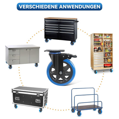 BAOLIHUI 150mm Schwerlastrollen Blau 4er Set Möbelrollen Bis zu 1000KG, 360 Grad Doppelverriegelung