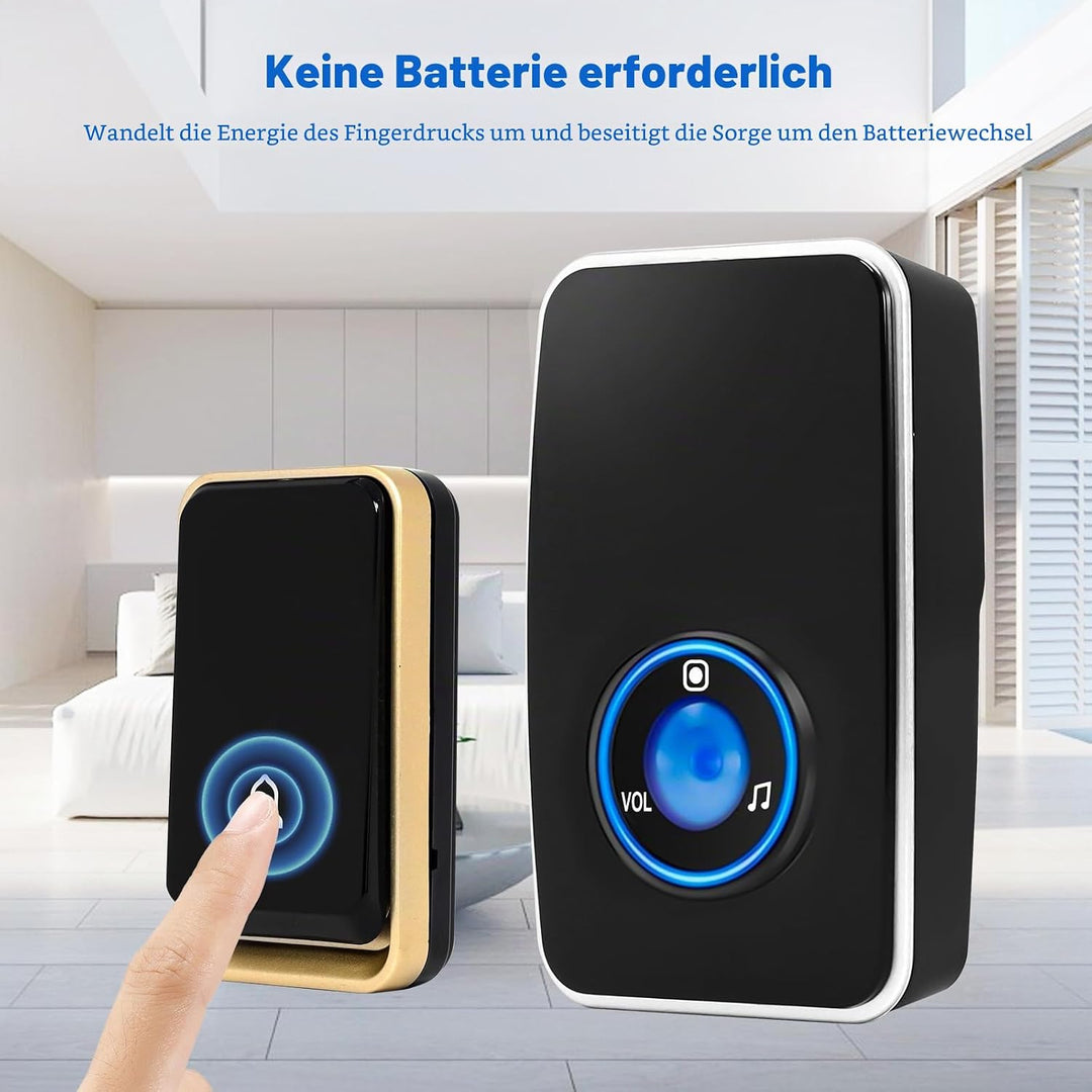 『Keine Batterie Erforderlich』Drahtlose Türklingel wasserdicht, AURTEC-Türklingel-Kit mit 1 Empfänger