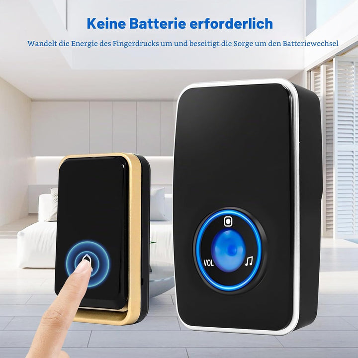 『Keine Batterie Erforderlich』Drahtlose Türklingel wasserdicht, AURTEC-Türklingel-Kit mit 1 Empfänger