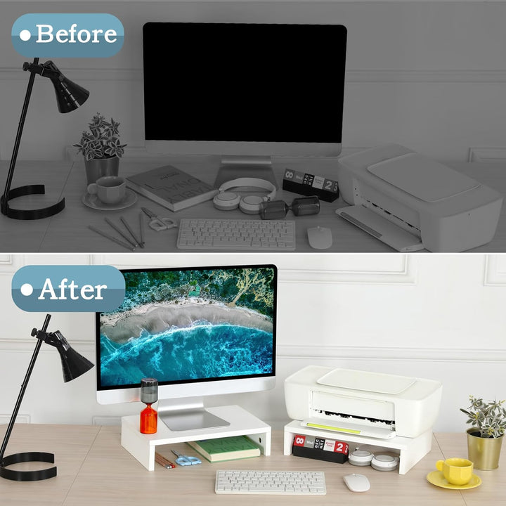 TEAMIX Monitorständer aus Holz, 2 Etagen, verstellbar, für 2 Monitore/Laptop/PC, Computer-Ständer fü