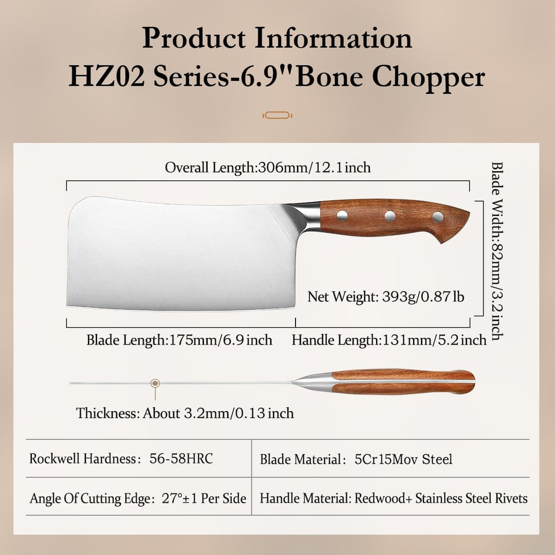 HEZHEN Hackmesser Chinesisches Kochmesser, Fleischermesser Asiatischer Art, Scharfes Küchenmesser Me