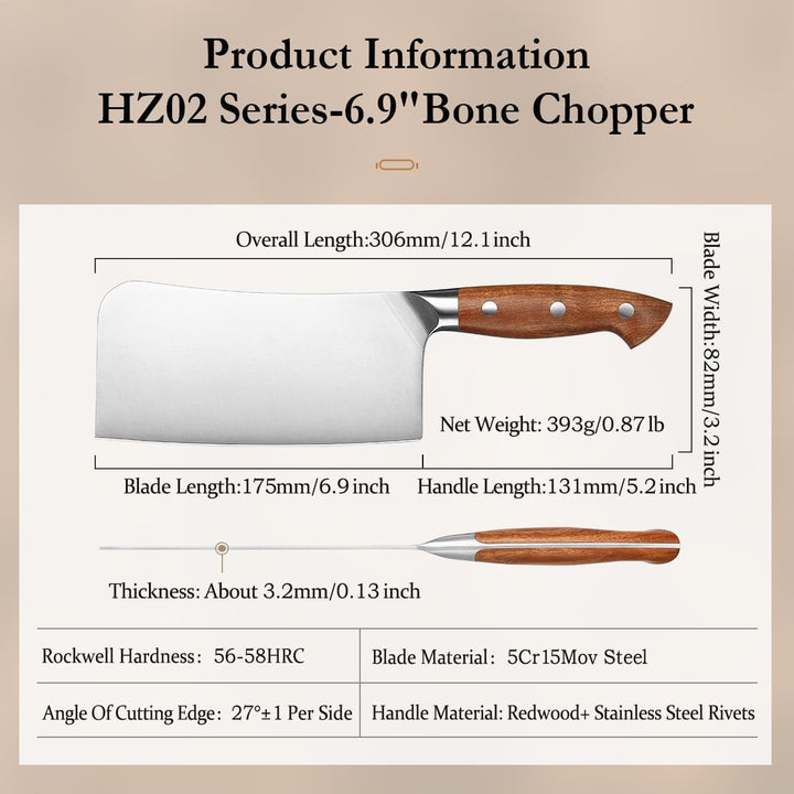 HEZHEN Hackmesser Chinesisches Kochmesser, Fleischermesser Asiatischer Art, Scharfes Küchenmesser Me