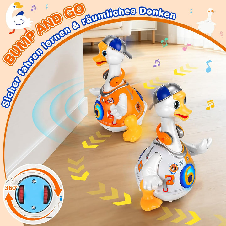 MOMSIV Musik-Gans Babyspielzeug für 6–12 Monate, Musik-Krabbelspielzeug mit Licht &amp; Sound für Baby,