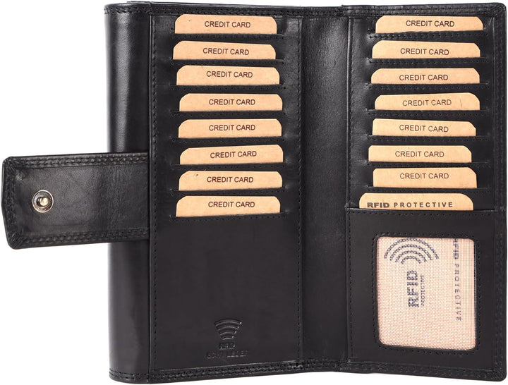Benthill Damen Geldbörse Gross Echt Leder | Grosses Portemonnaie XXL mit RFID Schutz | Vintage Echtl