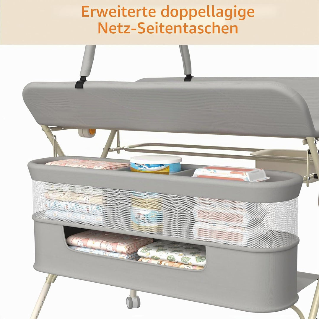 Supfine Wickeltisch klappbar, Mobiler Wickeltisch mit Seitlichem Korb und Kleiderstange, Höhenverste