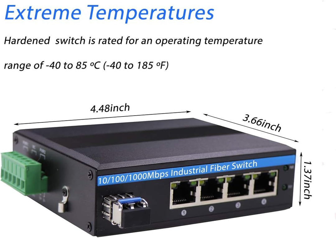 Harter 5-Port Gigabit Ethernet Glasfaserkonverter für den Aussenbereich Industrieller DIN-Rail Netzw