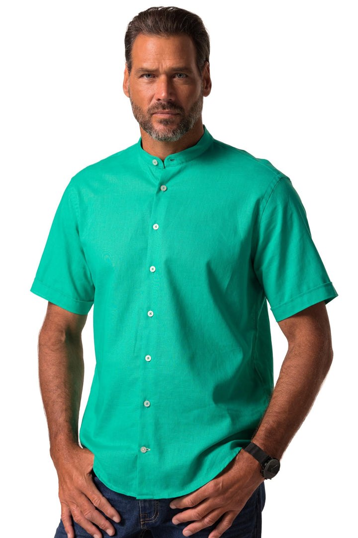 JP 1880 Herren grosse Grössen Übergrössen Menswear L-8XL Hemd, Halbarm, Leinenmix, Stehkragen, Moder