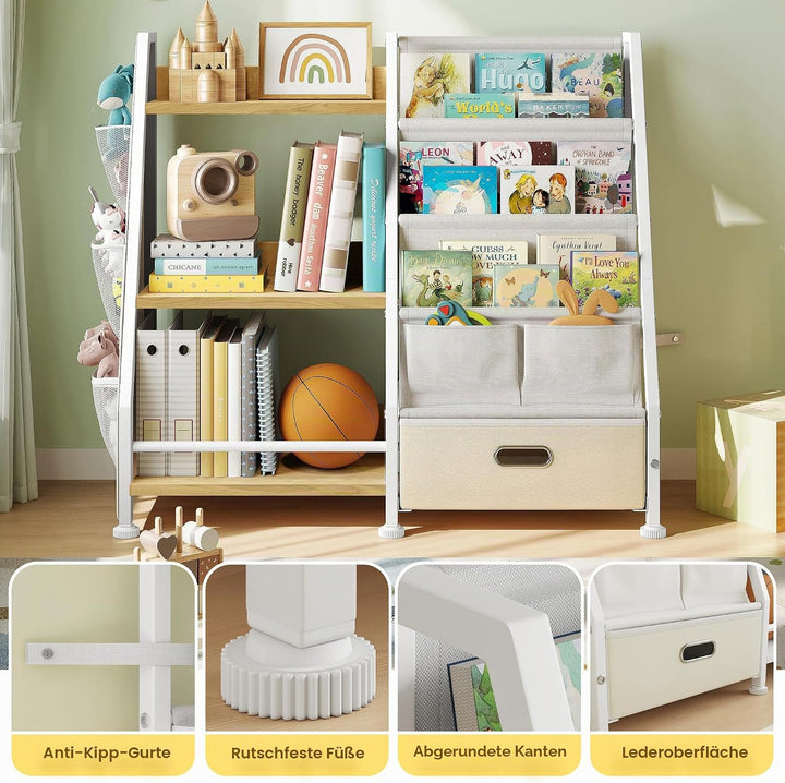 GoTiling Kinder Bücherregal Kinderzimmer Spielzeugregal: Bücherregal mit 1 Aufbewahrungsboxen und 3