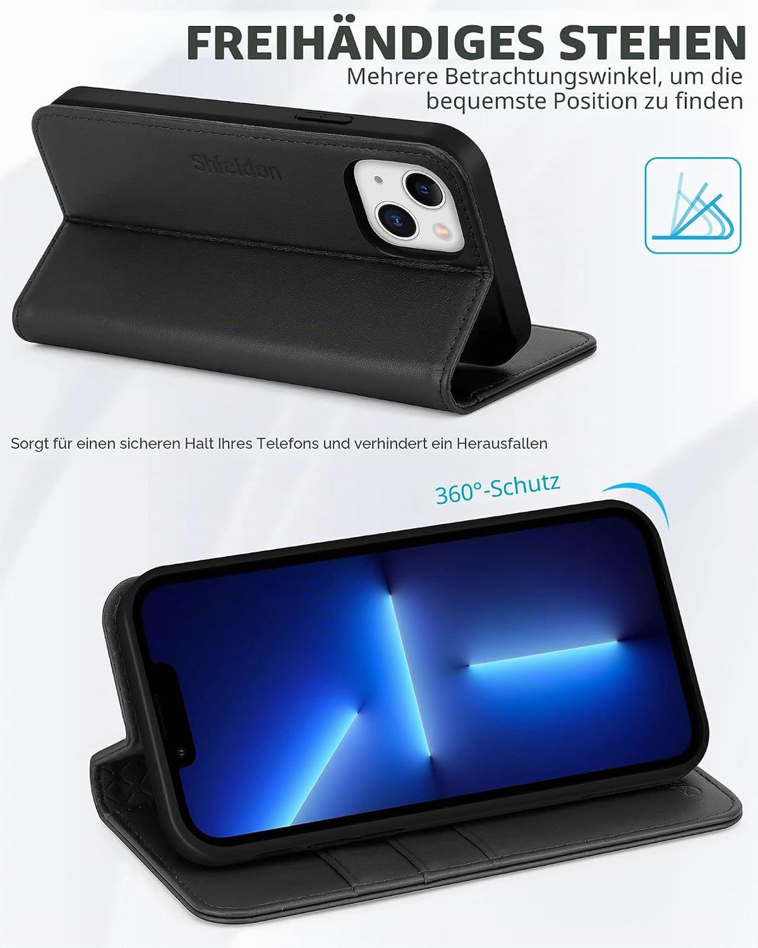 SHIELDON Hülle für iPhone 13 Mini Handyhülle [Erstklassiges Echtleder] [Schützt vor Stoss] [Kartenfa