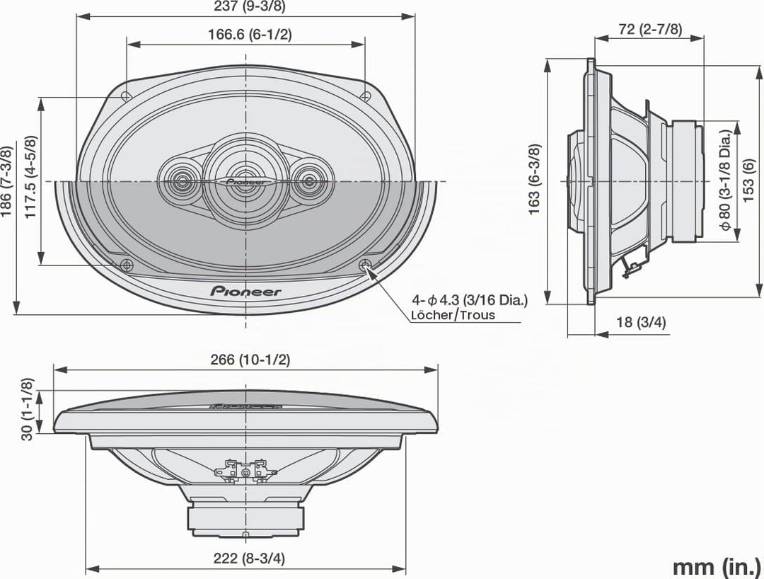 PIONEER TS-A6961F 6 x 9 4-Weg-Koaxial-Lautsprecher Set mit 2 Lautsprechern (je 450W max., 90W Sinus)