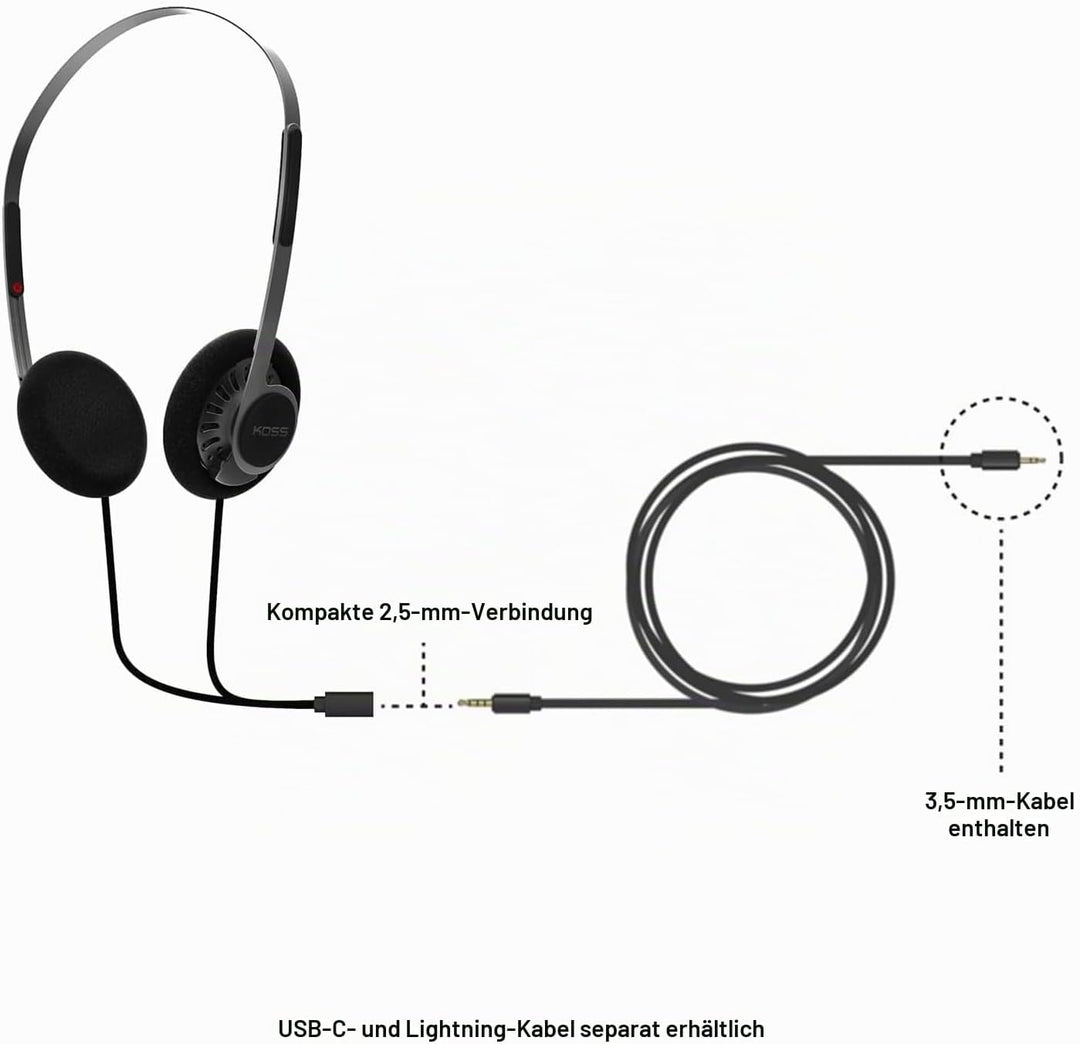 Koss KPH40 Utility-On-Ear-Kopfhörer, abnehmbares austauschbares Kabelsystem, Retro-Stil, ultraleicht