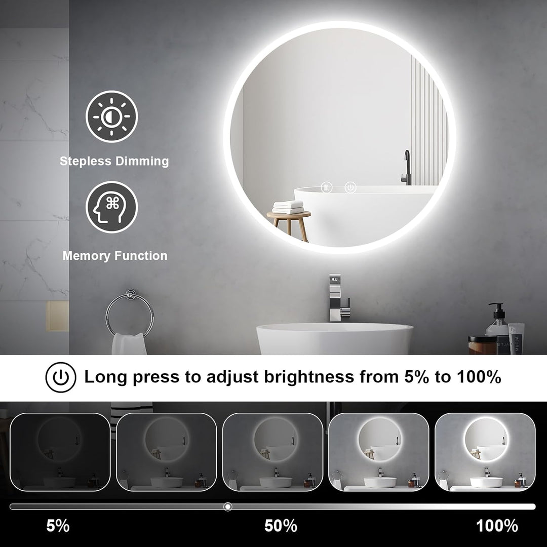 Rund Badspiegel mit Beleuchtung, Badezimmerspiegel Wandspiegel 60cm und Touch-Schalter, IP65-Led-Spi