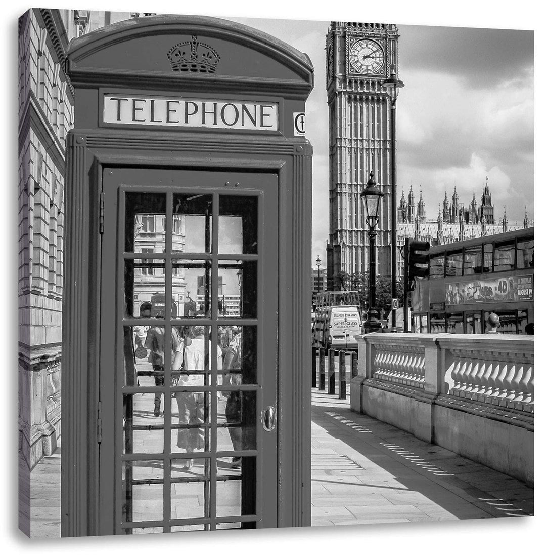 Pixxprint Telefonzelle in London als Leinwandbild/Grösse: 70x70 cm/Wandbild/Kunstdruck/fertig bespan