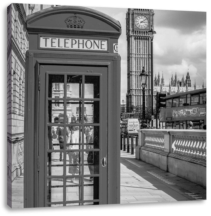 Pixxprint Telefonzelle in London als Leinwandbild/Grösse: 70x70 cm/Wandbild/Kunstdruck/fertig bespan