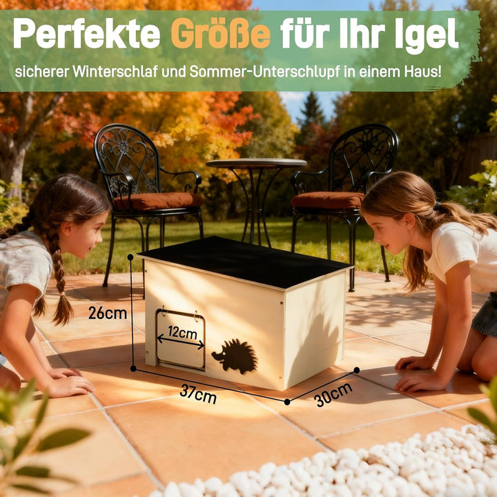 Igelhaus Holz mit Rattenklappe, Gross Igelhotel mit Boden und Labyrintheingang - Igelhütte Hedgehog