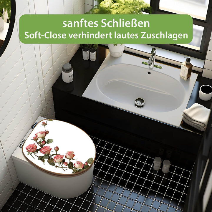 banjado Design WC Sitz Bambus Absenkautomatik 45,8x37,5cm - Toilettendeckel mit Absenkautomatik Holz
