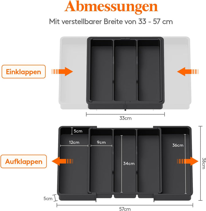 Lifewit Besteckkasten für Schubladen, erweiterbarer grosser Besteckkasten für die Küche, verstellbar