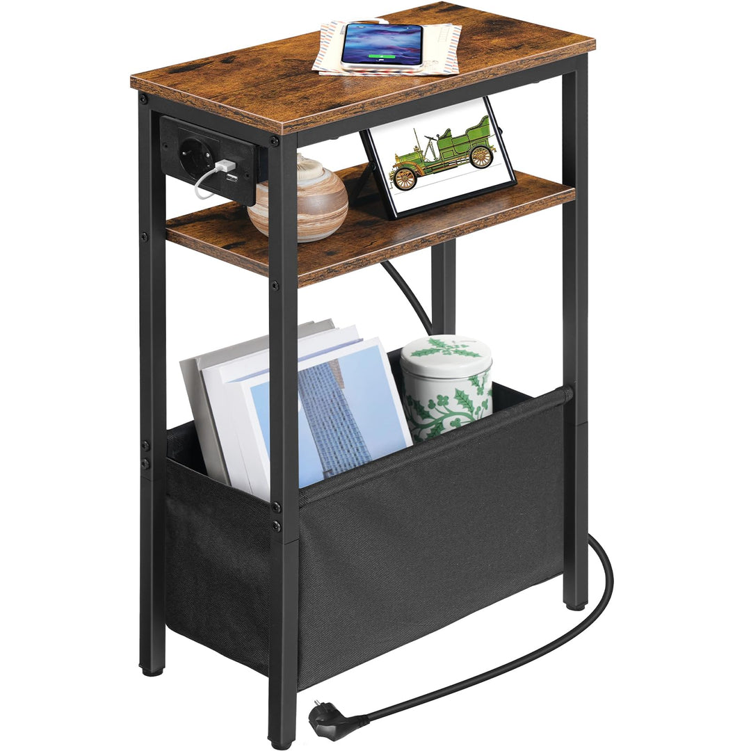 HOOBRO Beistelltisch mit Ladestation, Nachttisch mit Stauraum, Sofatisch mit Steckdose und USB-Ansch