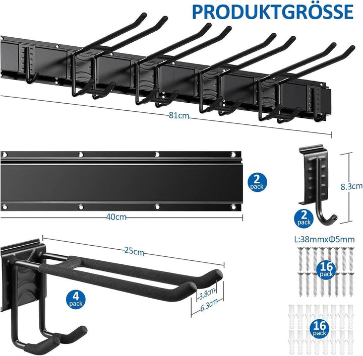 Gartengerätehalter | Werkzeug Wandhalterung mit 6 Haken | Starke Aufhängung für Schaufeln, Rechen &