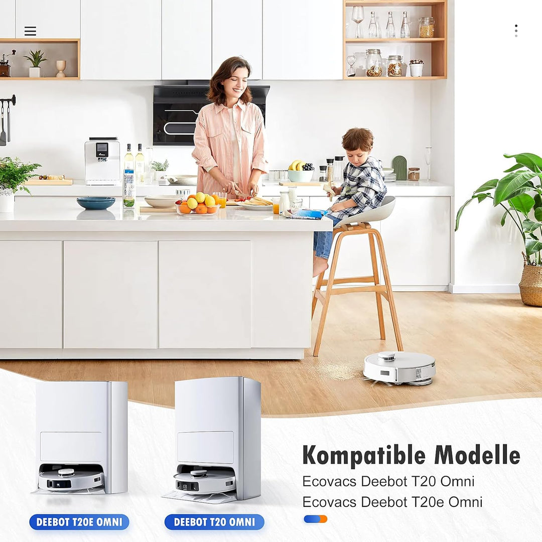 20 Stück Zubehör für Ecovacs Deebot T20 Omni / T20e Omni Saugroboter, 1 Gummi Hauptbürste 4 Staubbeu
