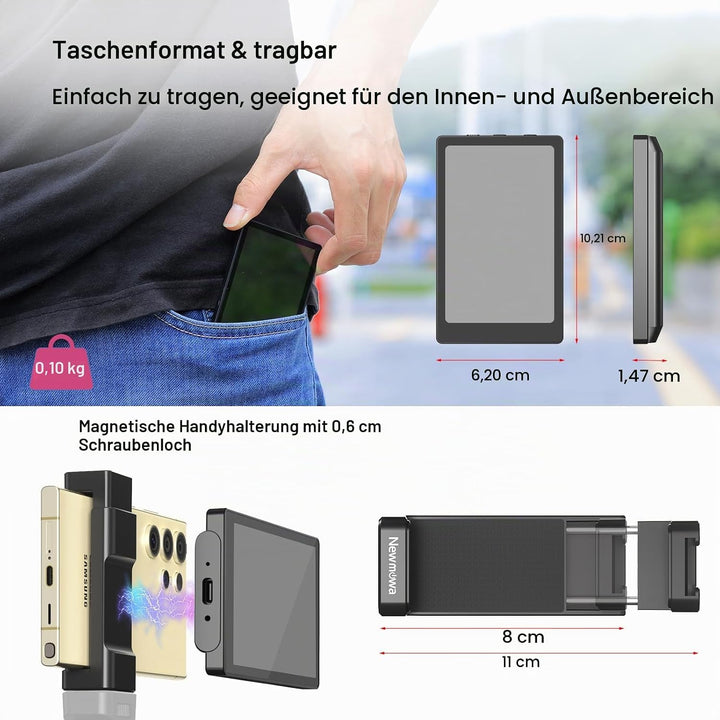 Newmowa Phone Vlog Selfie Monitor Bildschirm mit Magnetischer Telefonhalterung,Rückkamera Selfie für