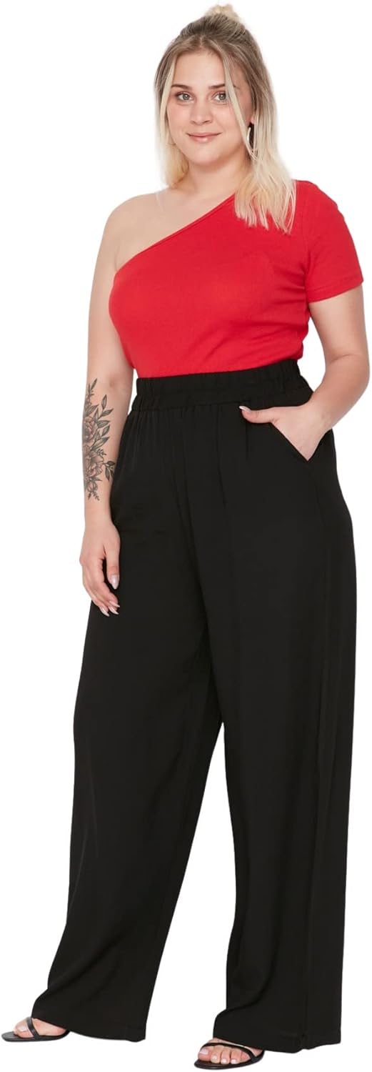 Trendyol Damen Gerade Weites Bein Normale Taille Hosen in Plus Size