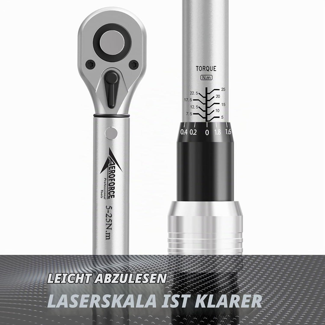 AEROFORCE 50 TLG Fahrrad-Drehmomentschlüssel-Set (5-25Nm), 1/4 Zoll Antrieb, Zoll-Pfund-Klick-Drehmo