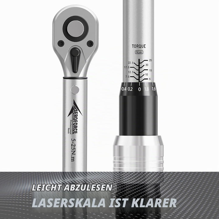 AEROFORCE 50 TLG Fahrrad-Drehmomentschlüssel-Set (5-25Nm), 1/4 Zoll Antrieb, Zoll-Pfund-Klick-Drehmo