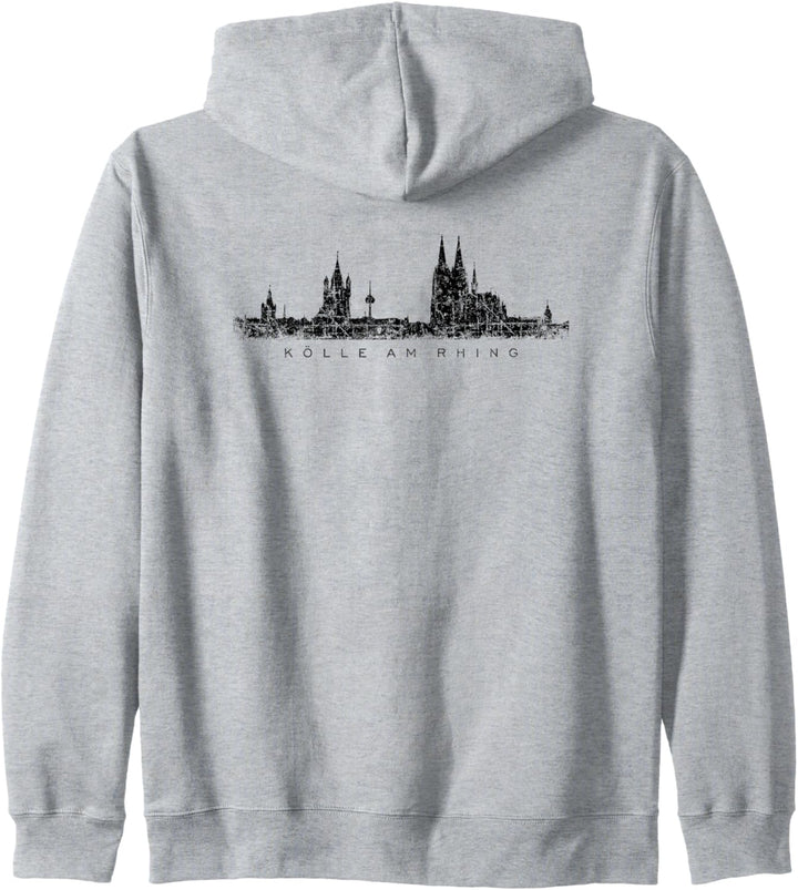 Kölner Skyline (Vintage Schwarz) "Kölle am Rhing" Kapuzenjacke