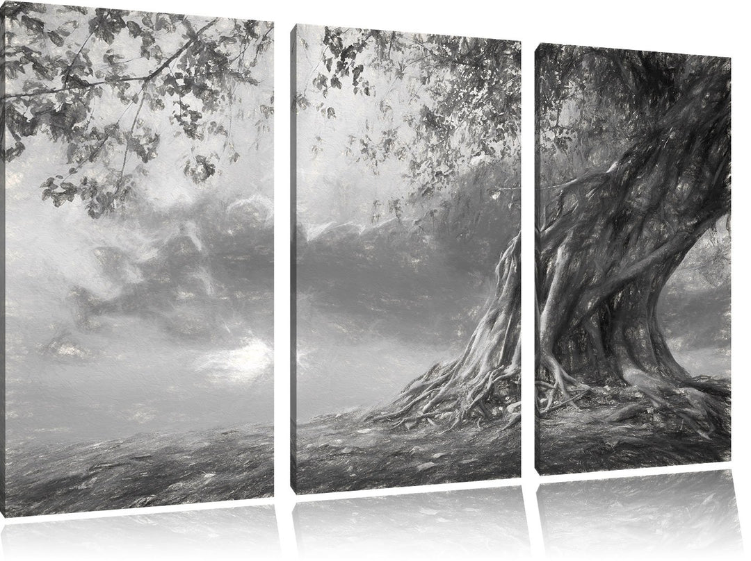 Pixxprint Verwurzelter starker Baum als Leinwandbild/Grösse: 3 Teilig (120x80 cm) cm/Wandbild/Kunstd