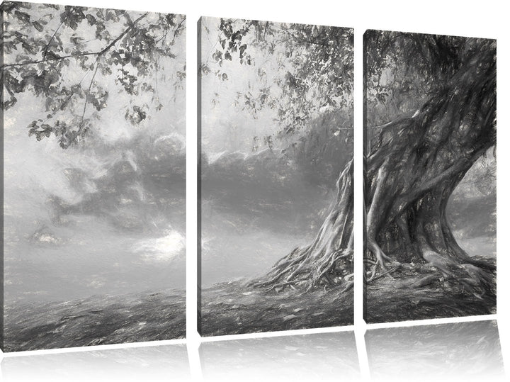 Pixxprint Verwurzelter starker Baum als Leinwandbild/Grösse: 3 Teilig (120x80 cm) cm/Wandbild/Kunstd