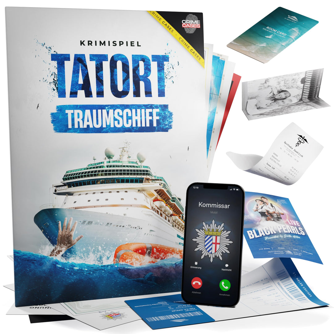 Krimispiel für Erwachsene: Tatort Traumschiff I Mordfall lösen Spiel für 1-6 Personen ab 14 Jahren I
