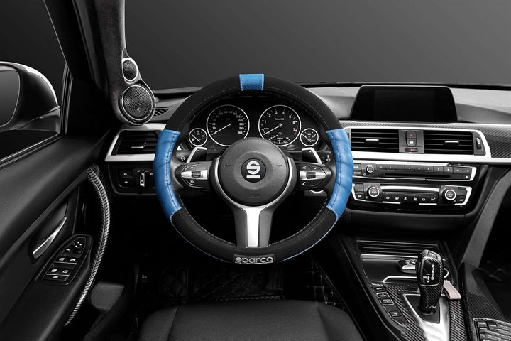 SPARCO SPC1108AZ Universal Steering Wheel Cover L-Sport Color Blue for car, Set of 4 L-SPORT BLAU, L