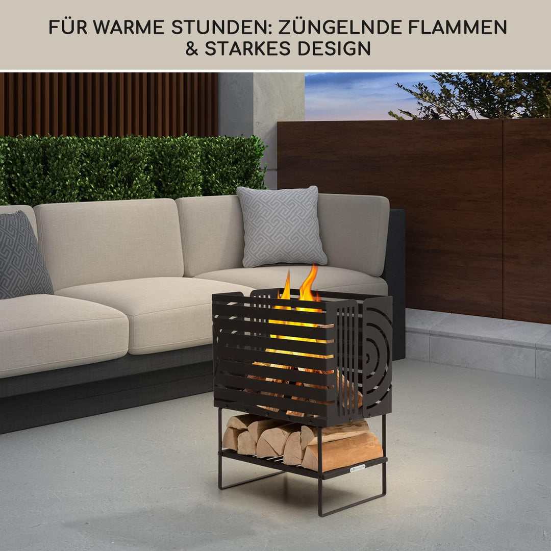 blumfeldt Gartenfeuer, Feuerschale für den Aussenbereich, rechteckig, aus Holz, mit Ständer, wetterf