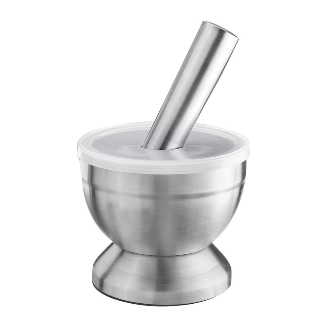 Westmark Mörser mit Deckel, Durchmesser: 10 cm, Gewicht: 0,8 kg, Mit Stössel, Rostfreier Edelstahl/K