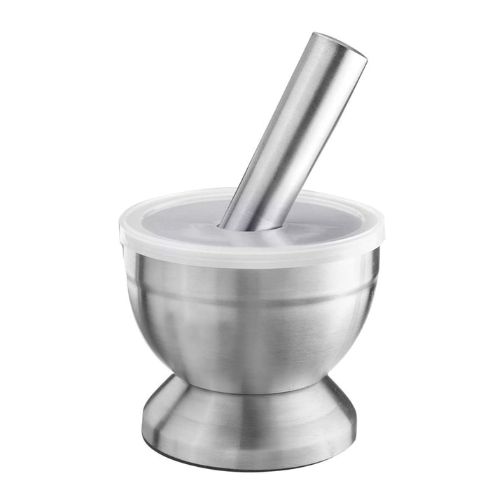 Westmark Mörser mit Deckel, Durchmesser: 10 cm, Gewicht: 0,8 kg, Mit Stössel, Rostfreier Edelstahl/K