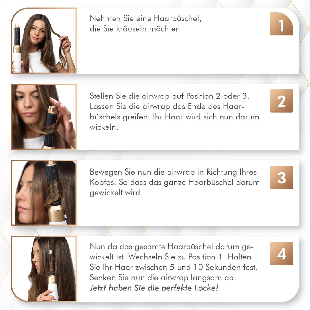 Dryze airstyler 5 in 1, lockenstab, haartrockner, warmluftbürste, föhnbürste, föhn… (Creme white), C