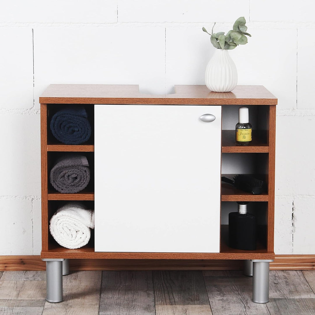 RICOO Badezimmerschrank 60x54x32cm in Eiche Rustikal Dunkelbraun WM100-ER-W, Waschbeckenunterschrank