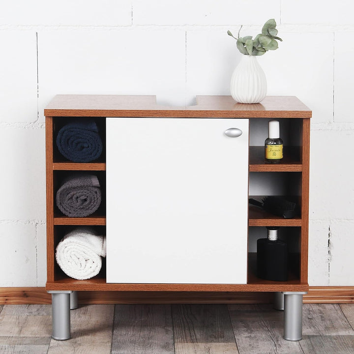 RICOO Badezimmerschrank 60x54x32cm in Eiche Rustikal Dunkelbraun WM100-ER-W, Waschbeckenunterschrank