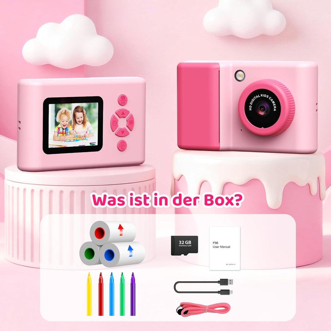 CHAKEYAKE Sofortbildkamera Kinder, 20MP 1080P Kinderkamera mit 2,4-Zoll-Display, Digitalkamera mit 3