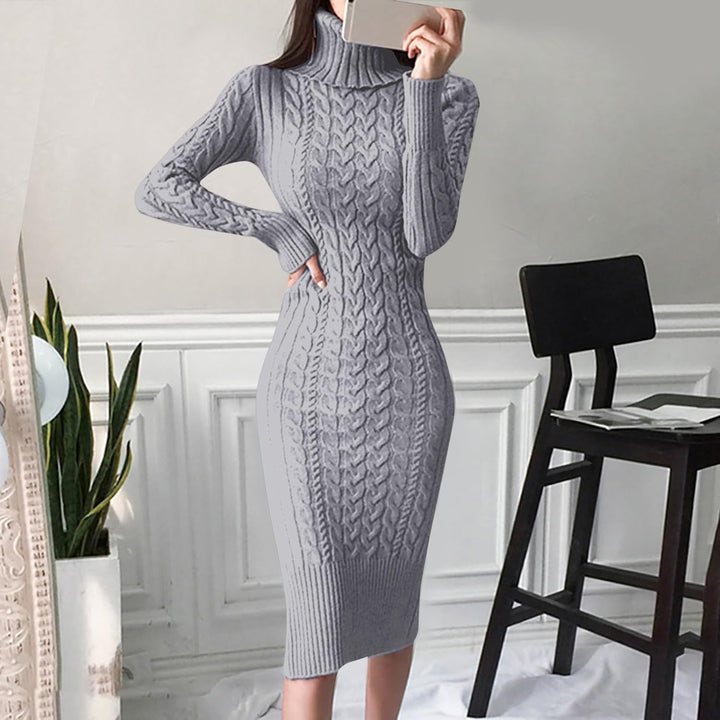 Generisch 2025- für Damen gestrickte figurbetonte Midi-Pullover-Kleider Cardigan Mit Damen (Grey S)