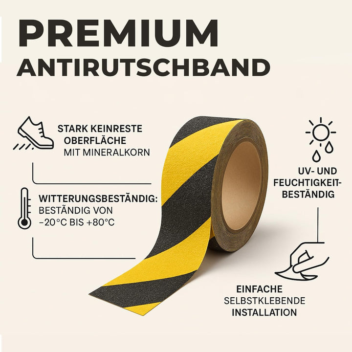 notlok Safety Work - Antirutsch Klebeband [ 18M x 5cm ] Gelb | Griptape für den Innen- und Aussenber