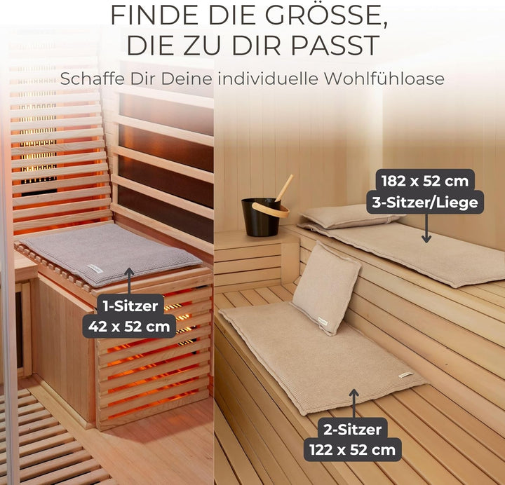 SAUNASOFA Sauna Sitzauflage 1-Sitzer – Auflage für Saunabank & Infrarotkabine aus Baumwolle – Waschb