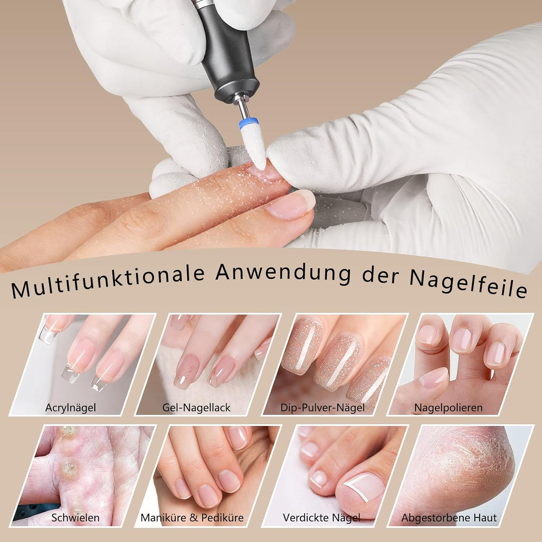 Elektrische Nagelfräser 35000 U/min mit LCD und 12 Aufsätzen | Elektrische Nagelfräser kabellos mit