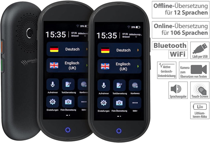 simvalley MOBILE Bild-Übersetzer: 2er Set - Mobiler Echtzeit-Sprachübersetzer, 106 Sprachen, 4G, WLA